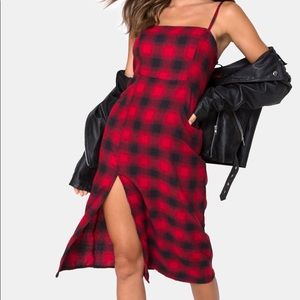 PLAID SLIP MIDI DRESS